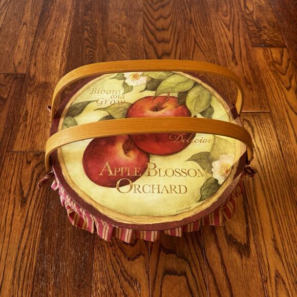 Susan Winget Cracker Barrel Apple Wooden Basket Handles Liner Fall Cottage - Picture 1 of 16